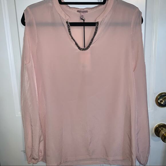 NWT Juicy Couture Light Pink Peachy Embellished Long Sleeve Career Blouse Med - Picture 6 of 16